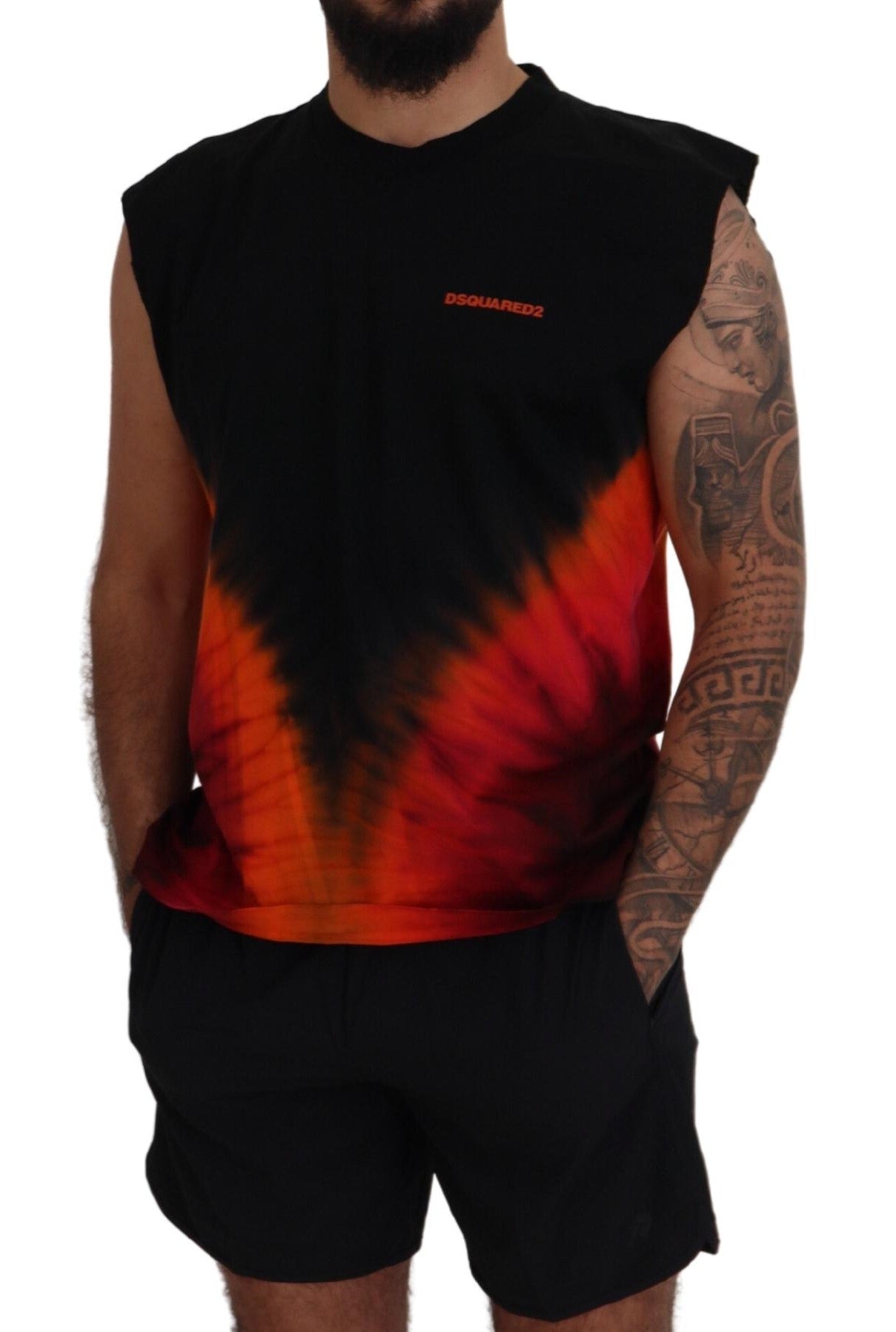 Dsquared² Ärmelloses Tank-T-Shirt aus Baumwolle in Schwarz und Orange