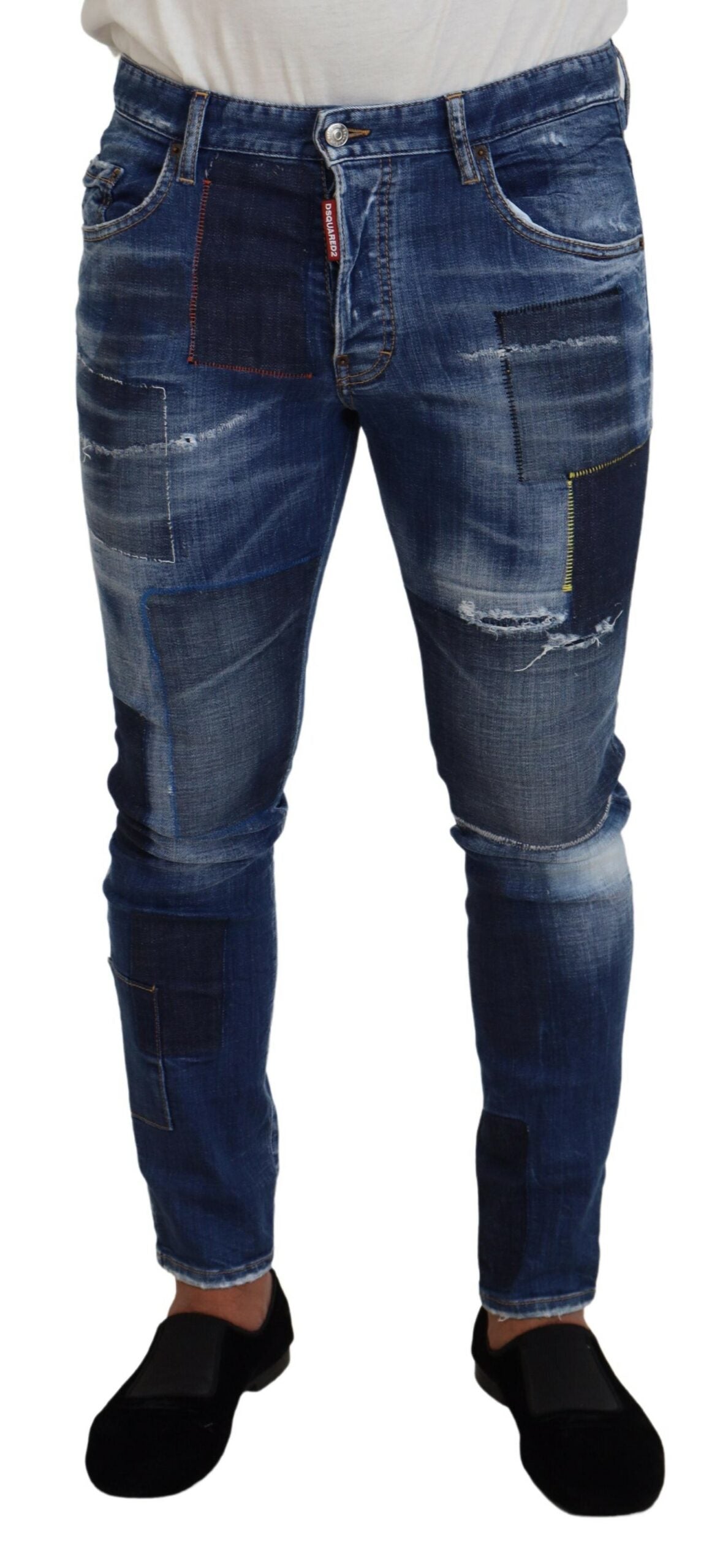 Dsquared² Blau verwaschene Patchwork Skinny Jeans für Herren