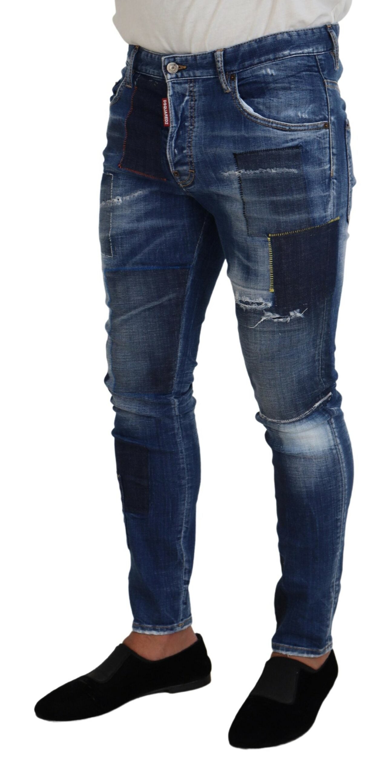 Dsquared² Blau verwaschene Patchwork Skinny Jeans für Herren