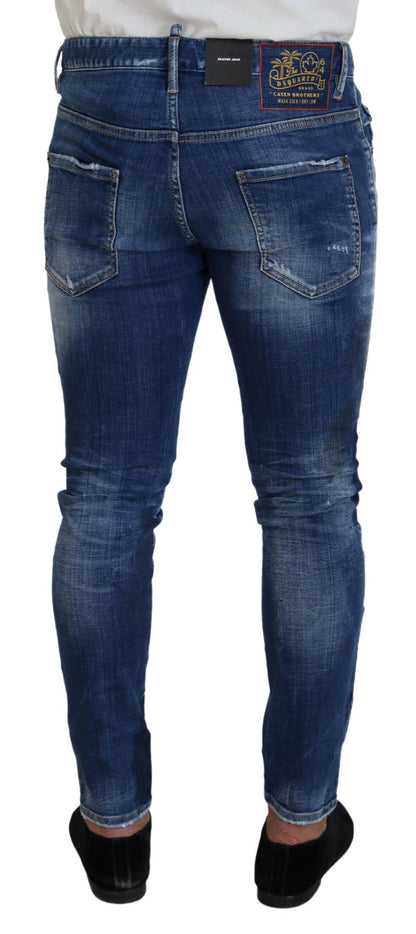 Dsquared² Blau verwaschene Patchwork Skinny Jeans für Herren