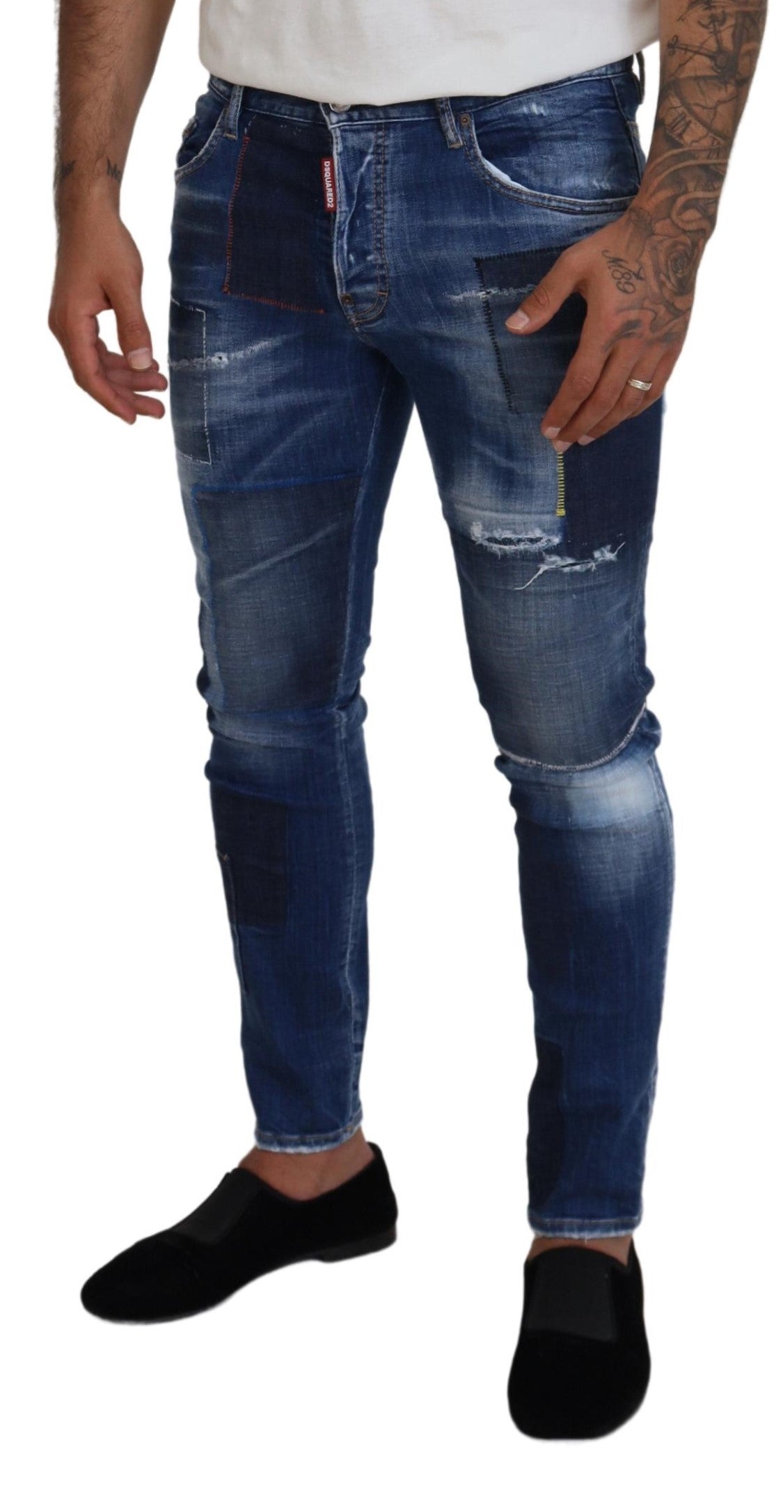 Dsquared² Blau verwaschene Patchwork Skinny Jeans für Herren