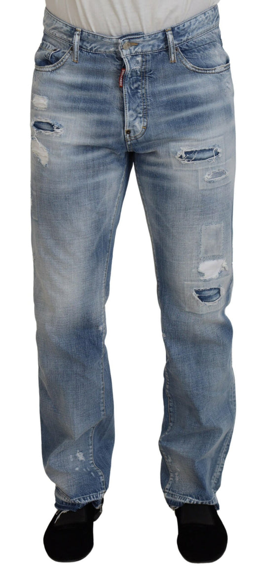 Dsquared² Blau verwaschene Straight Fit Herren Freizeitjeans