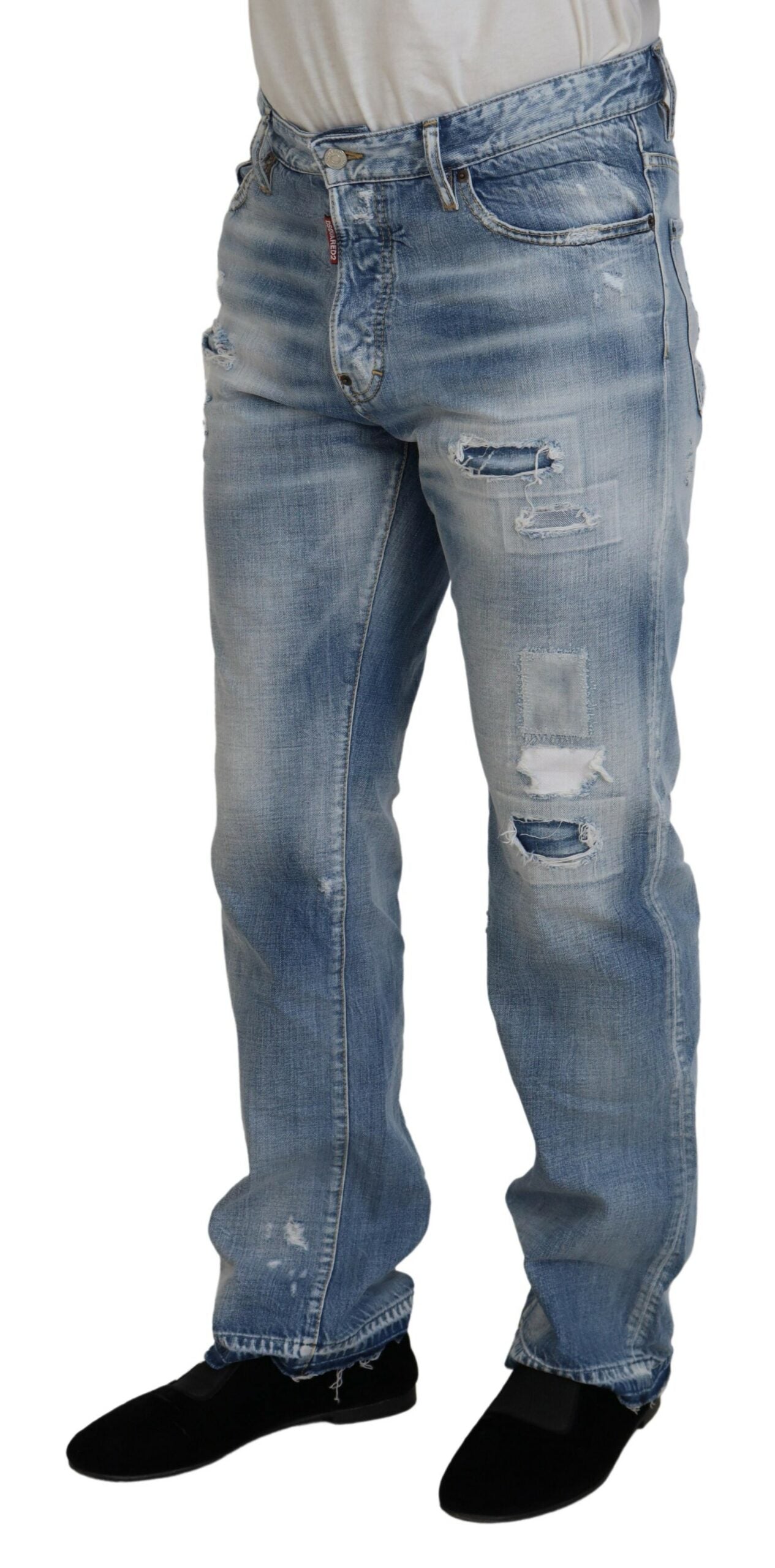 Dsquared² Blau verwaschene Straight Fit Herren Freizeitjeans