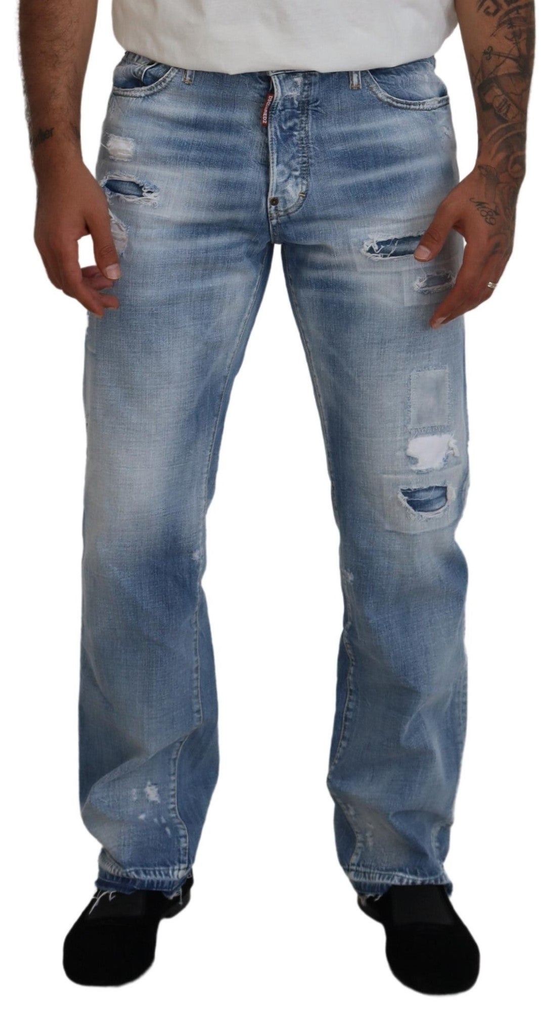 Dsquared² Blau verwaschene Straight Fit Herren Freizeitjeans