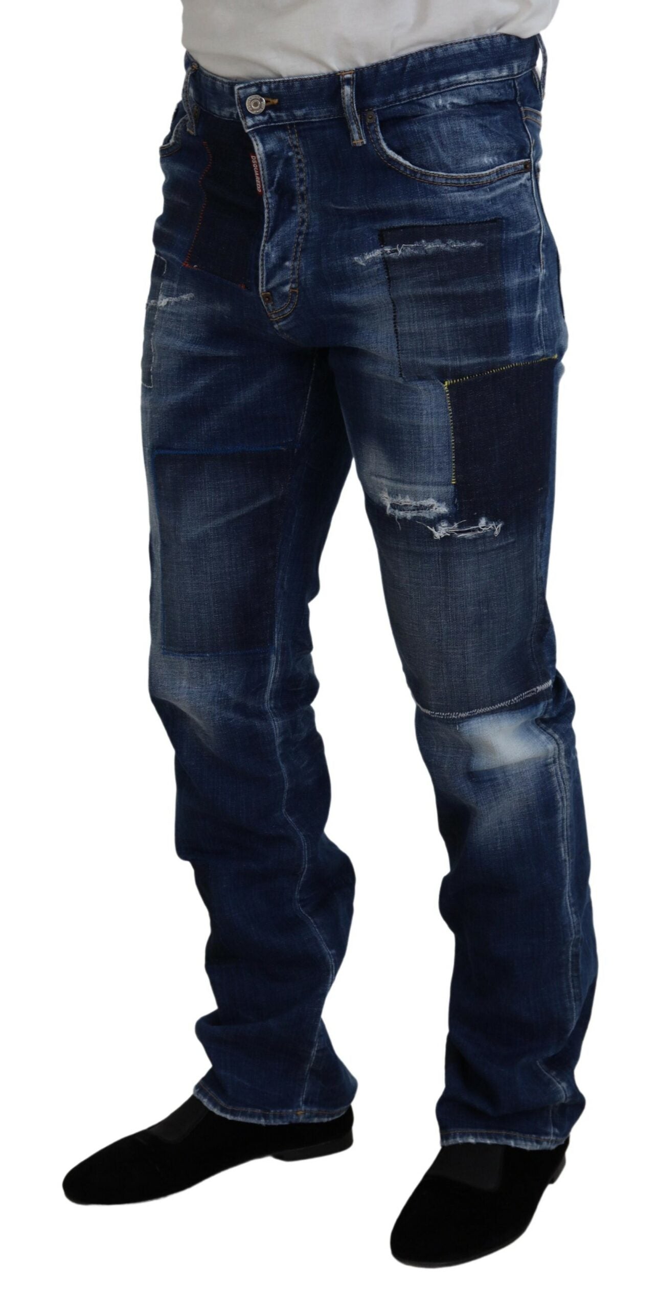 Dsquared² – Gerade geschnittene Jeans aus verwaschenem Patchwork-Denim in Blau