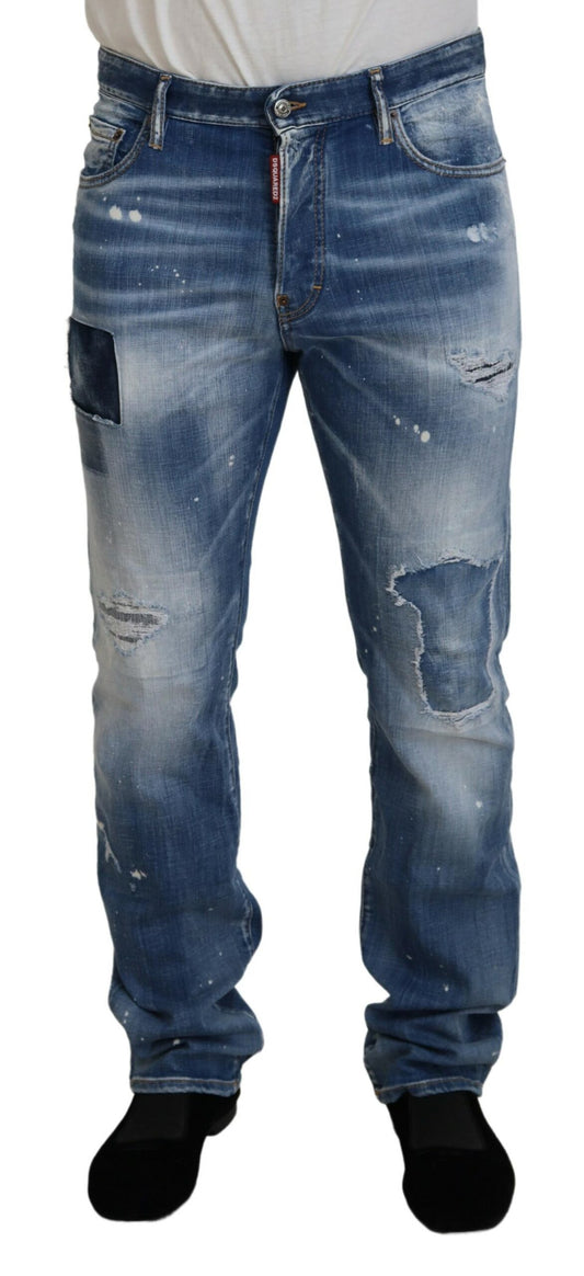 Dsquared² – Lässige Jeans aus zerfetztem Denim in verwaschenem Straight Fit in Blau