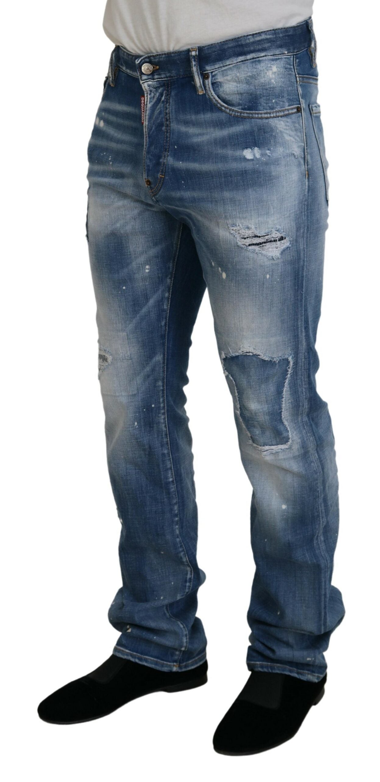 Dsquared² – Lässige Jeans aus zerfetztem Denim in verwaschenem Straight Fit in Blau