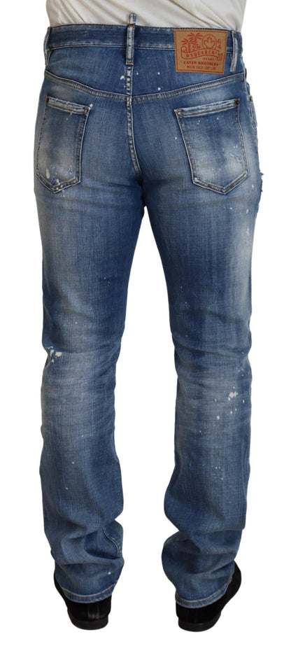 Dsquared² – Lässige Jeans aus zerfetztem Denim in verwaschenem Straight Fit in Blau