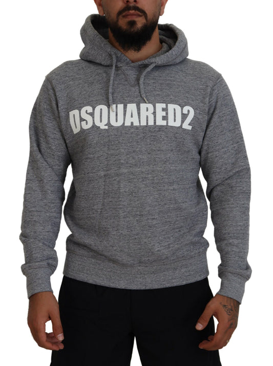 Dsquared² Grauer Pullover mit Kapuze aus Baumwolle mit Logo-Print für Herren