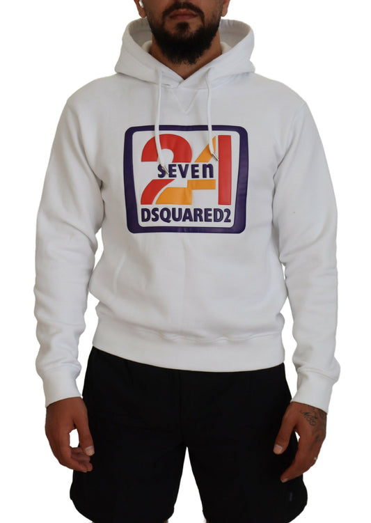 Dsquared² Weißer Pullover aus Baumwolle mit Kapuze und Aufdruck für Herren