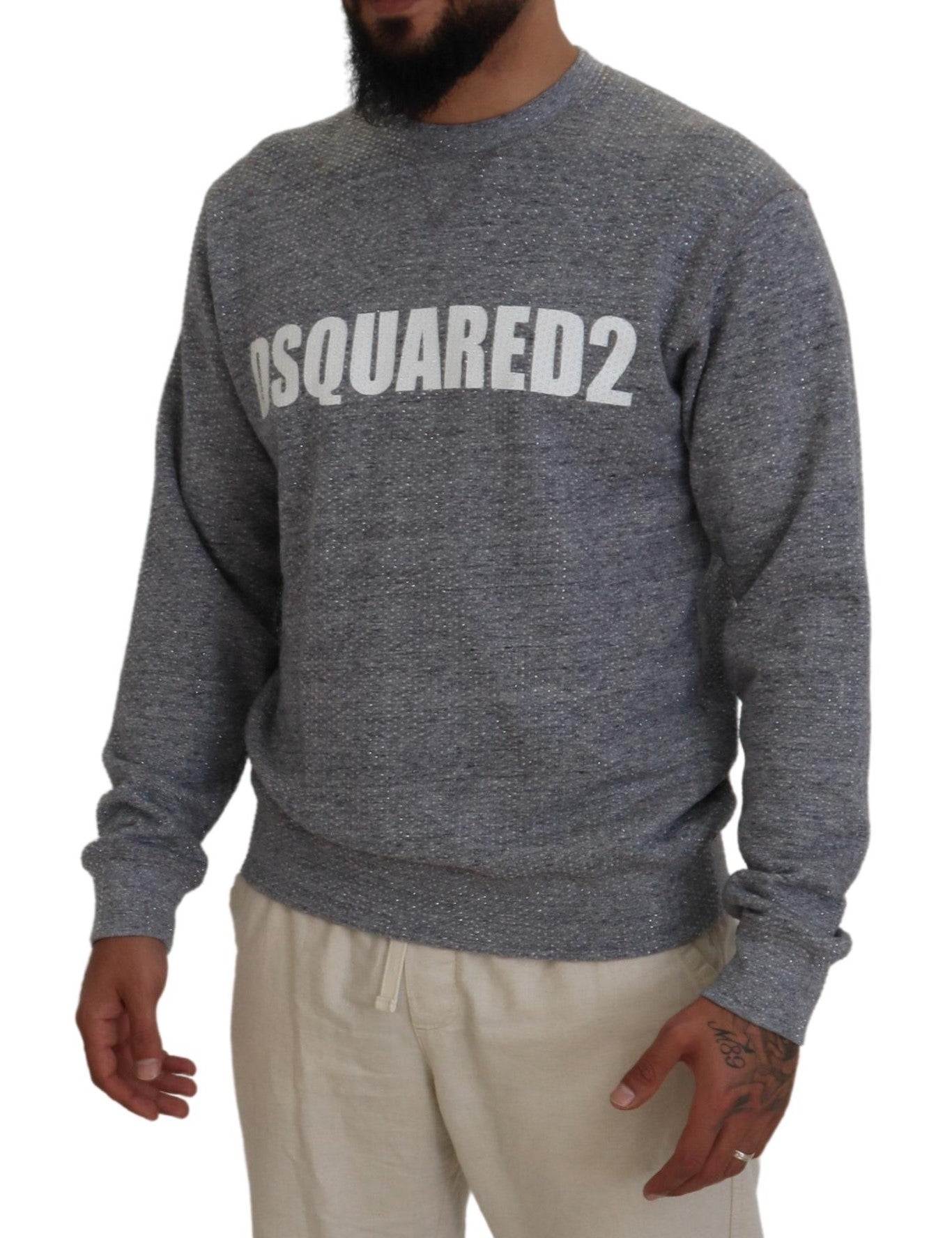 Dsquared² Grauer Pullover mit Kristallverzierung für Männer