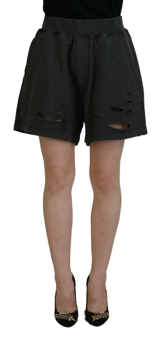 Dsquared² – Schwarze, zerfetzte, konische Shorts aus Baumwolle mit mittlerer Taille