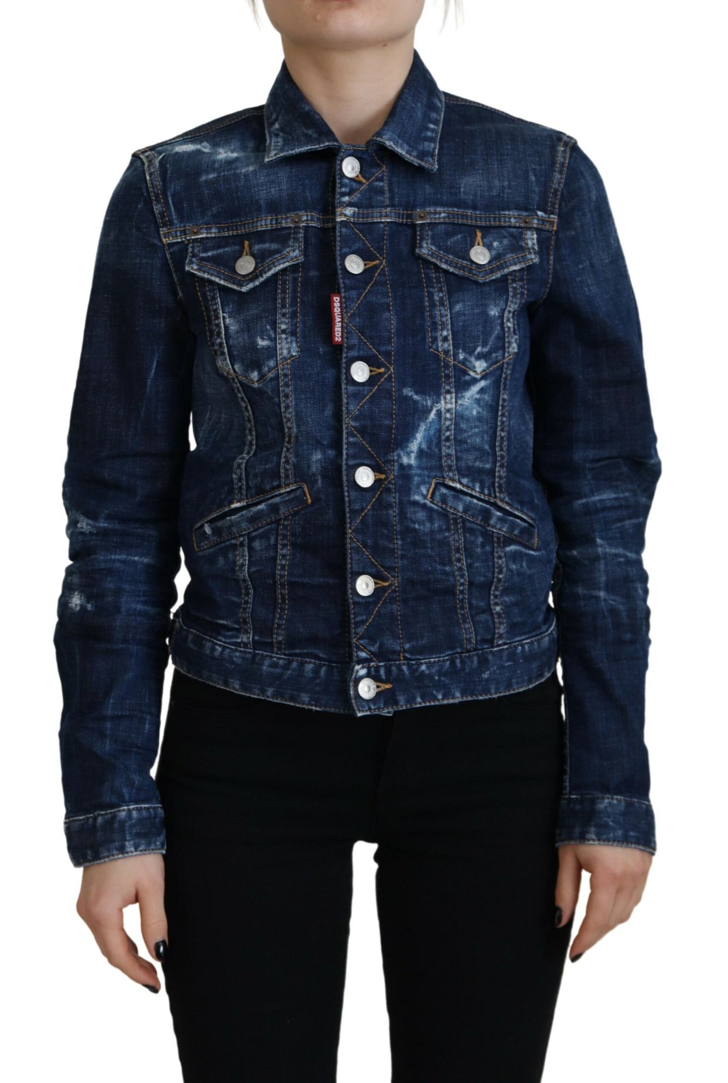 Dsquared² – Jeansjacke im Used-Look mit Icon-Print, Blau