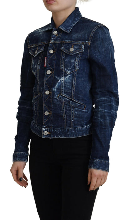 Dsquared² – Jeansjacke im Used-Look mit Icon-Print, Blau