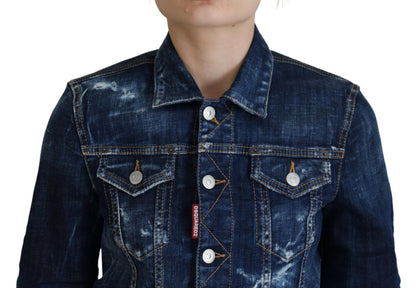 Dsquared² – Jeansjacke im Used-Look mit Icon-Print, Blau