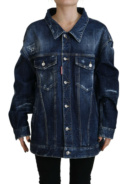 Dsquared² – Blaue Jeansjacke mit Distressed-Kragen