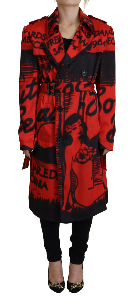 Dsquared² Rote bedruckte Desigual-Manteljacke mit Knopfkragen