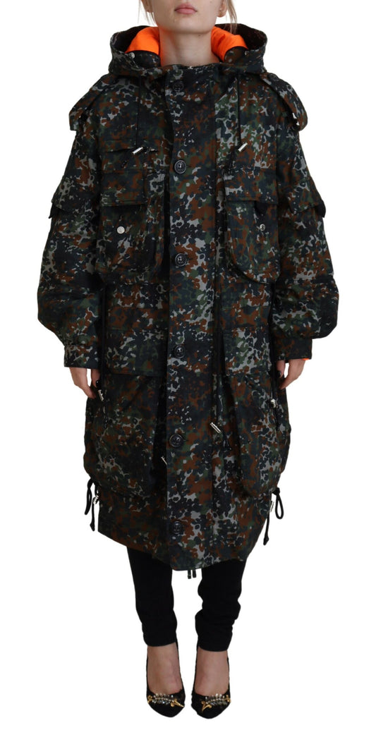 Dsquared² – Parka-Mantel mit Kapuze und Camouflage-Print in Grün