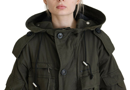 Dsquared² Green Hooded Full Zip Long Parka Coat Jacket