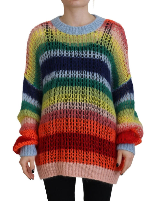 Dsquared² Mehrfarbiger Pullover aus gestricktem Mohair mit Rundhalsausschnitt