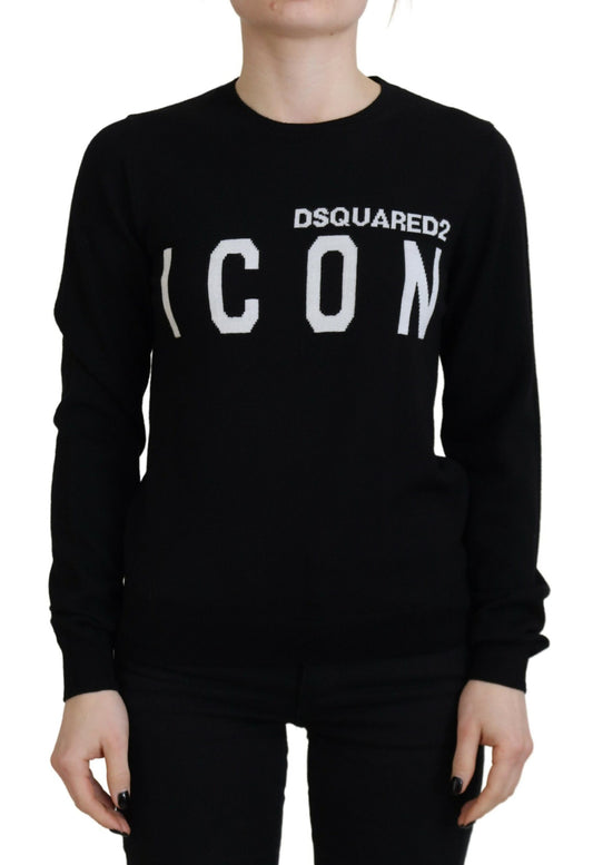 Dsquared² – Langärmliger Pullover aus Schurwolle mit Logo-Print, schwarz