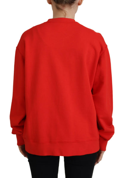 Dsquared² Roter bedruckter Langarmpullover aus Baumwolle mit Rundhalsausschnitt