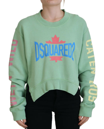 Dsquared² Grüner Langarmpullover mit Rundhalsausschnitt und Logo-Print