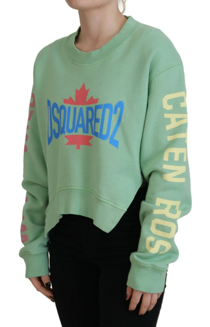 Dsquared² Grüner Langarmpullover mit Rundhalsausschnitt und Logo-Print