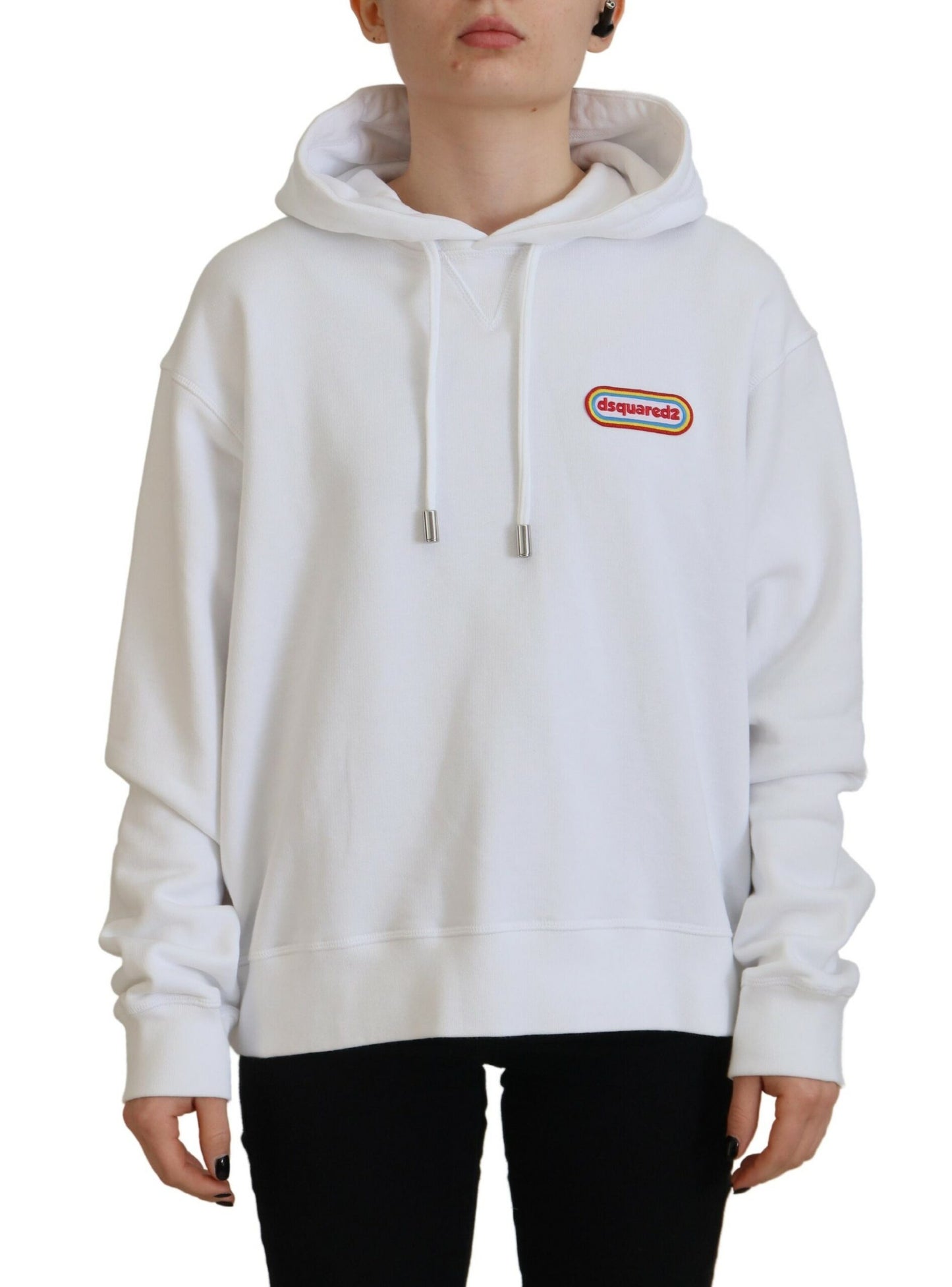 Dsquared² Weißer Baumwoll-Kapuzenpullover mit Logo-Patch