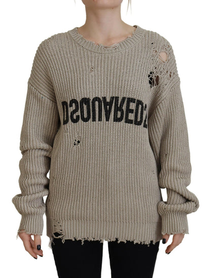 Dsquared² Beigefarbener Pullover aus gestrickter Baumwolle mit Rundhalsausschnitt