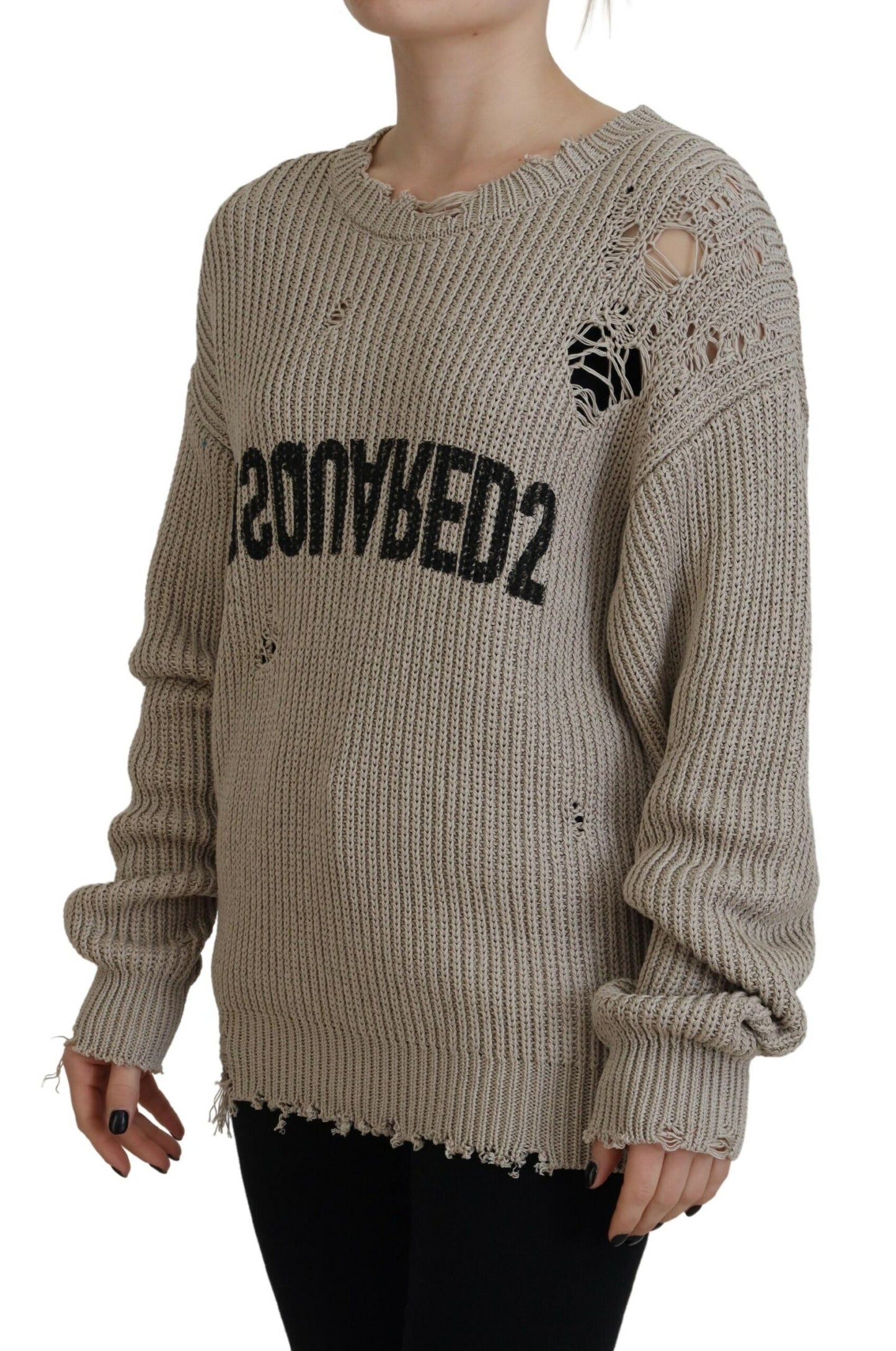 Dsquared² Beigefarbener Pullover aus gestrickter Baumwolle mit Rundhalsausschnitt