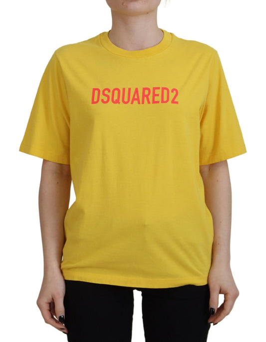 Dsquared² Gelbes Easy Tee-T-Shirt aus Baumwolle mit Rundhalsausschnitt und Logodruck