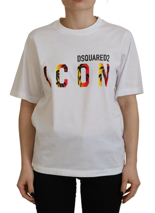 Dsquared² – Weißes, glänzendes T-Shirt mit Rundhalsausschnitt aus Baumwolle mit Icon East