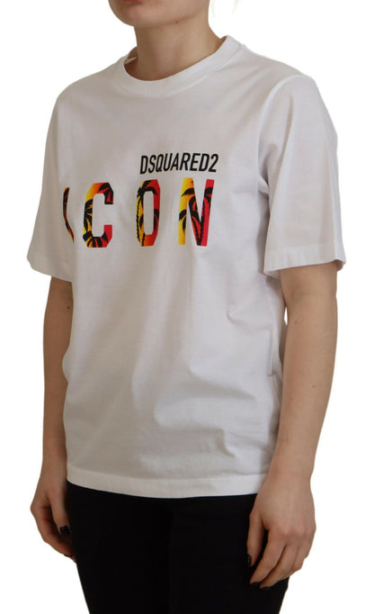 Dsquared² – Weißes, glänzendes T-Shirt mit Rundhalsausschnitt aus Baumwolle mit Icon East