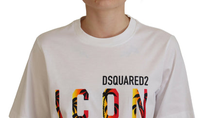 Dsquared² – Weißes, glänzendes T-Shirt mit Rundhalsausschnitt aus Baumwolle mit Icon East