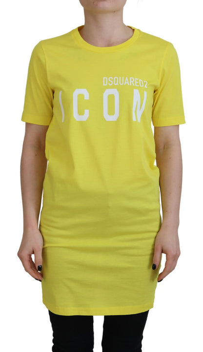 Dsquared² Gelbes CottonShiny Icon Renny Dress T-Shirt mit Rundhalsausschnitt