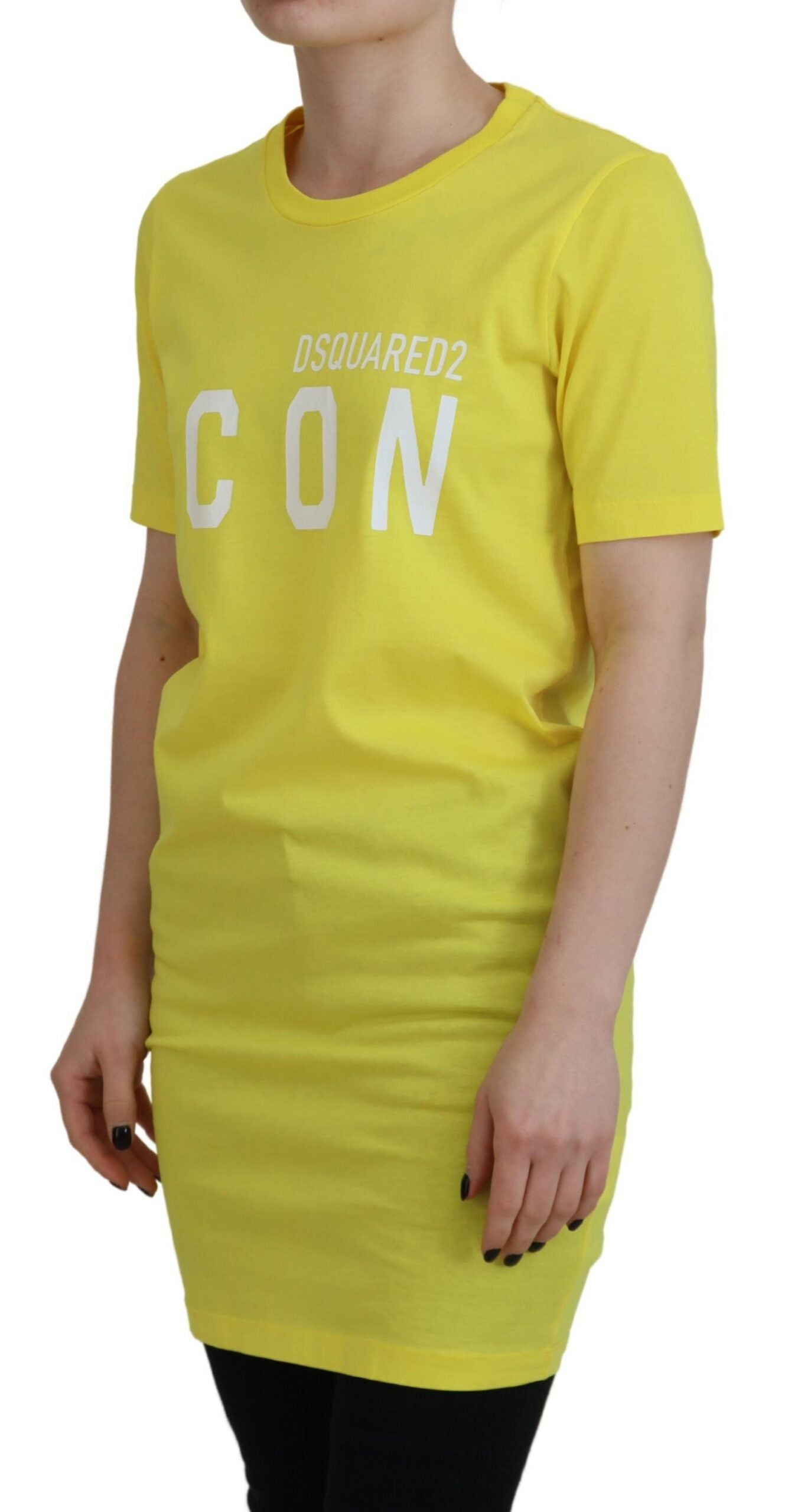 Dsquared² Gelbes CottonShiny Icon Renny Dress T-Shirt mit Rundhalsausschnitt