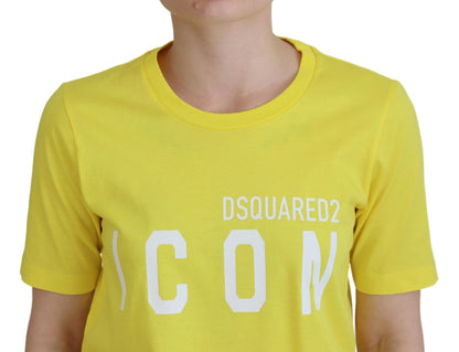 Dsquared² Gelbes CottonShiny Icon Renny Dress T-Shirt mit Rundhalsausschnitt