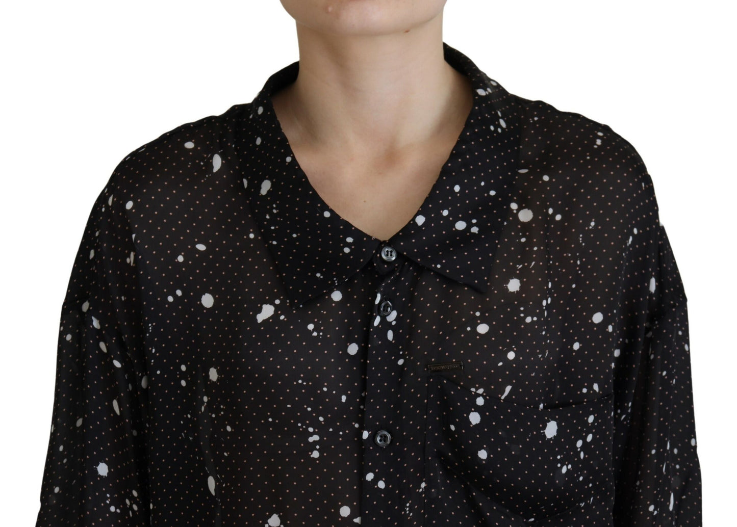 Dsquared² – Schwarze Bluse mit Polka Dots und Button-Down-Kragen