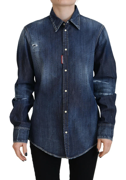 Dsquared² – Jeansoberteil aus gewaschener Baumwolle mit Button-Down-Kragen, Blau