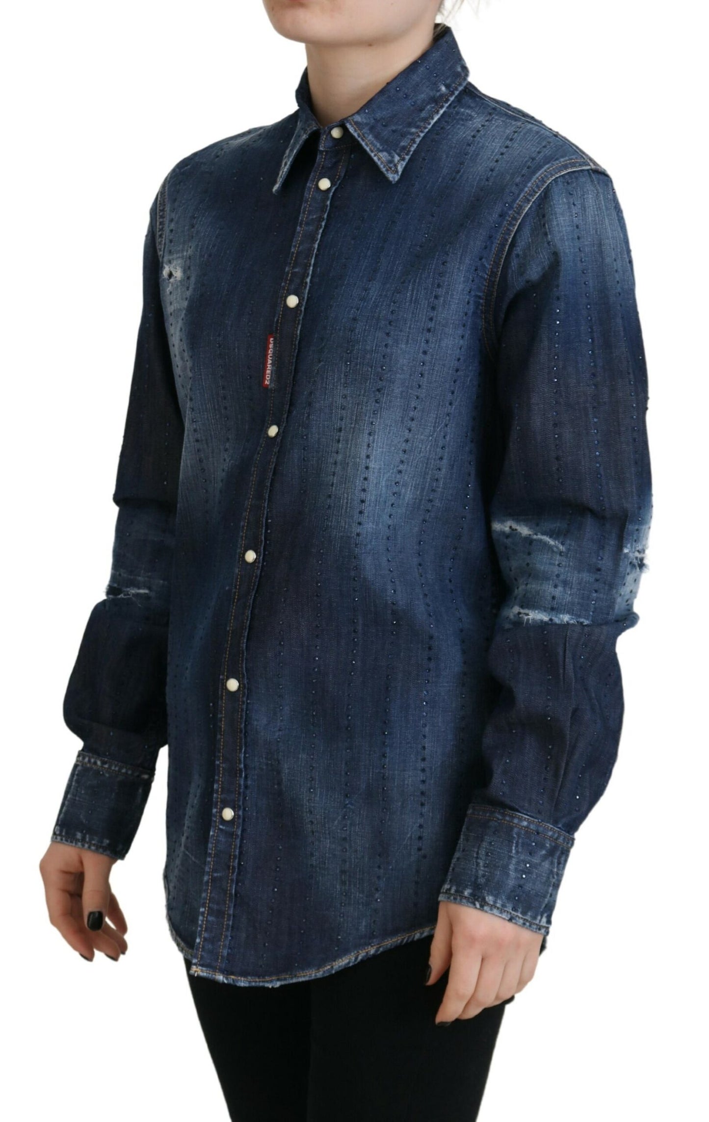 Dsquared² – Jeansoberteil aus gewaschener Baumwolle mit Button-Down-Kragen, Blau