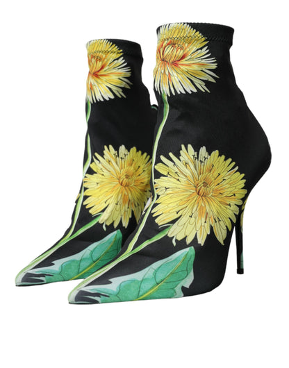 Dolce &amp; Gabbana – Stiefeletten aus Stretch-Jersey mit Blumenmuster in Schwarz