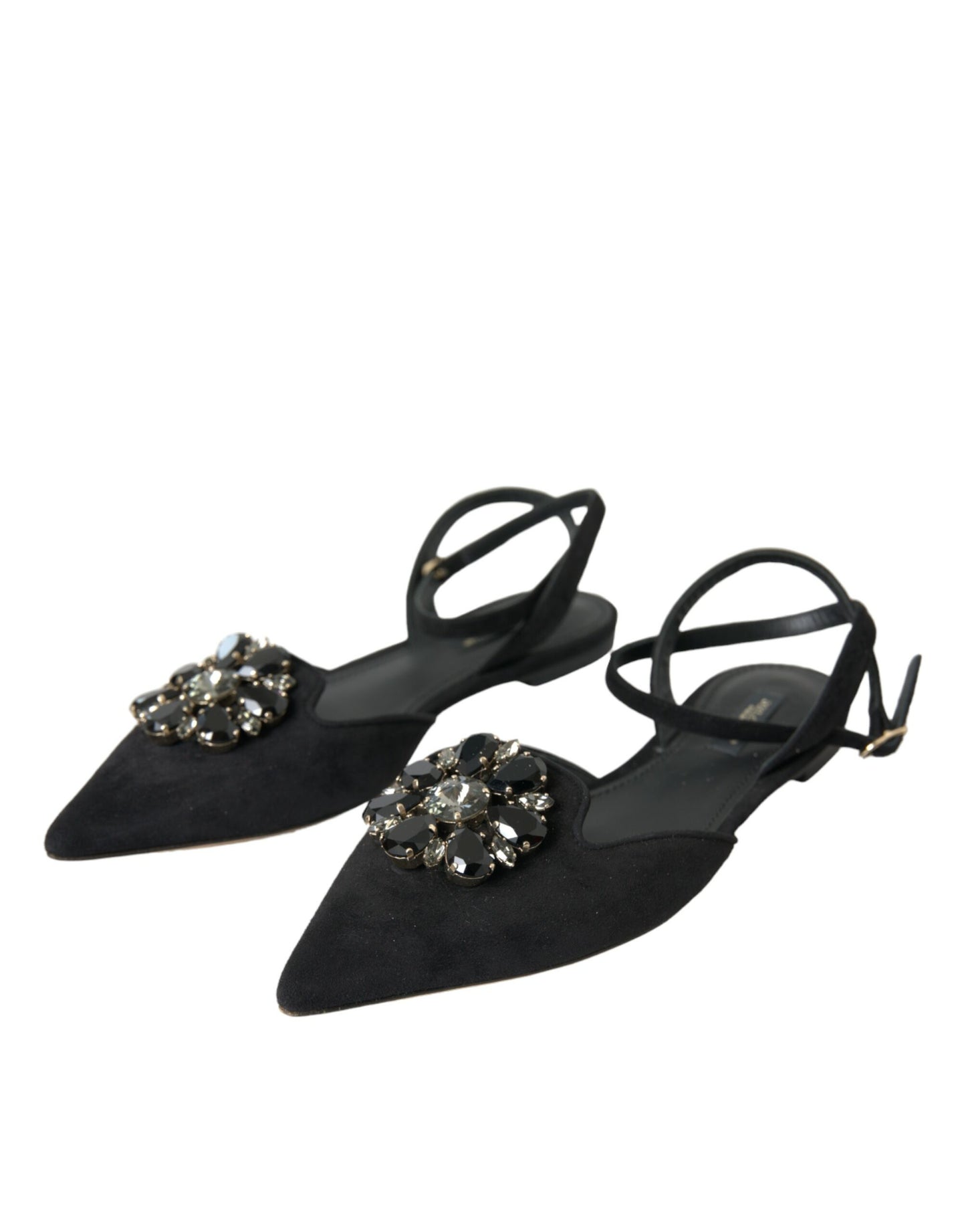 Dolce &amp; Gabbana – Slingback-Sandalen aus schwarzem Leder mit Kristallen