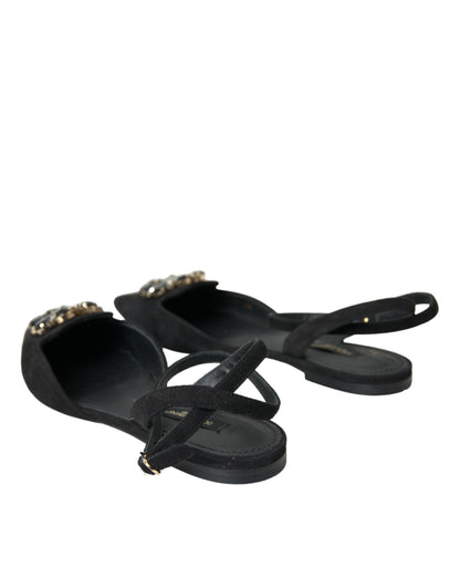 Dolce &amp; Gabbana – Slingback-Sandalen aus schwarzem Leder mit Kristallen