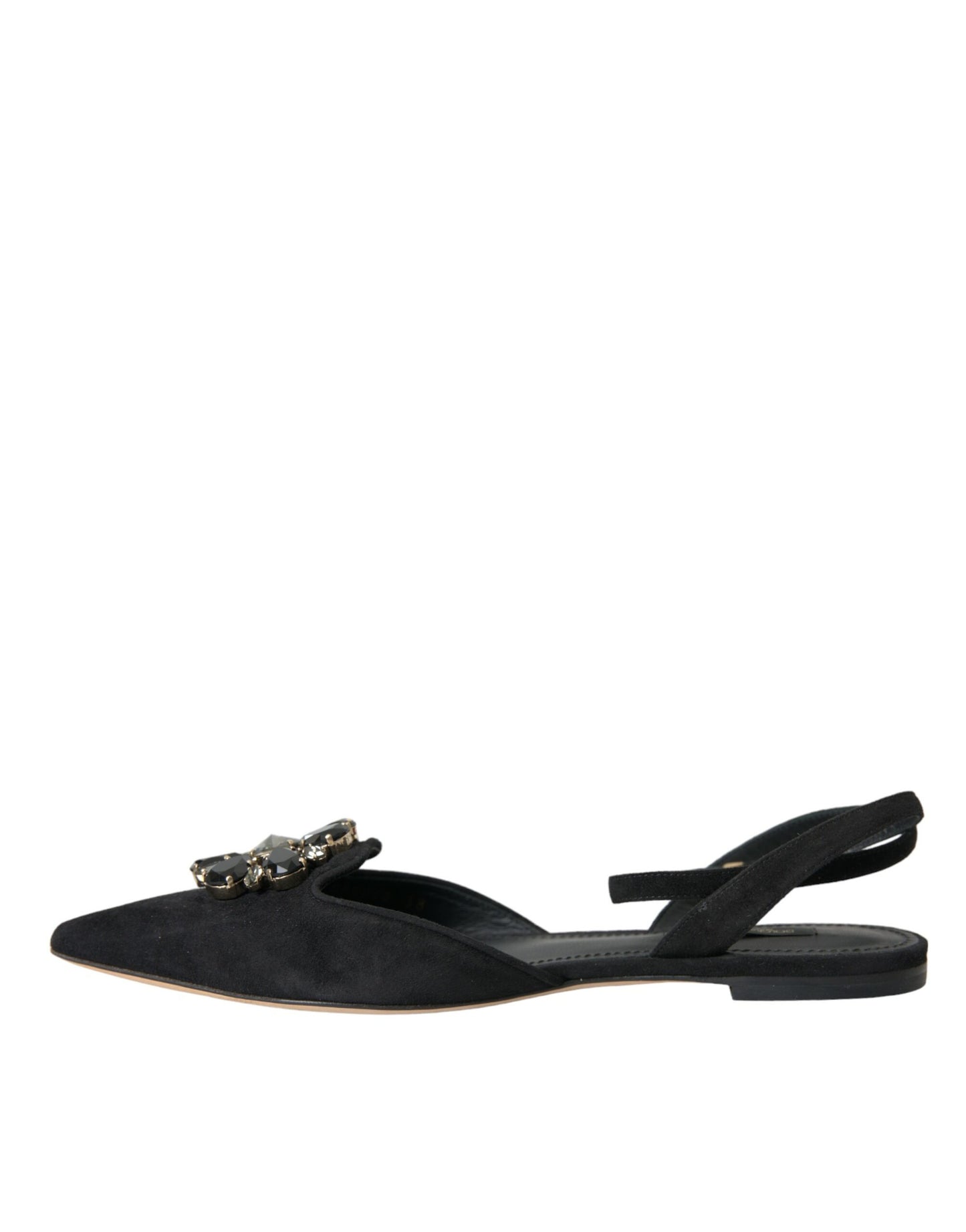 Dolce &amp; Gabbana – Slingback-Sandalen aus schwarzem Leder mit Kristallen