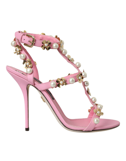 Dolce &amp; Gabbana – Sandalen mit Absatz und Verzierung aus rosa Leder