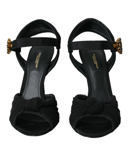 Dolce & Gabbana Black Suede Embellished Heels Sandals Shoes