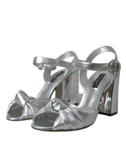 Dolce &amp; Gabbana Silber Lammleder Heels Sandalen Schuhe