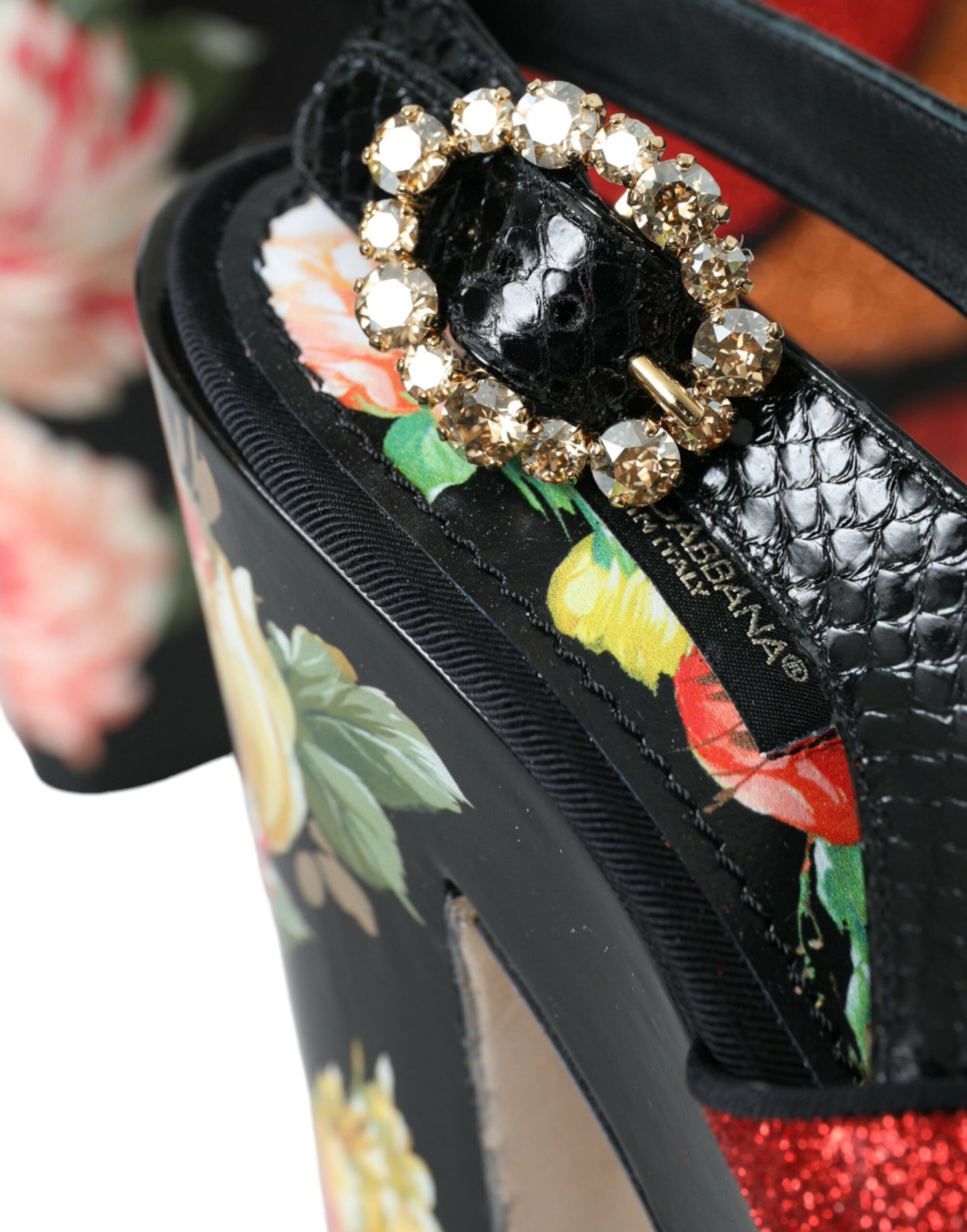 Dolce & Gabbana Multicolor Floral Crystal Platform Sandals Shoes