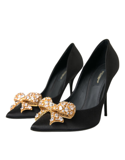 Dolce &amp; Gabbana – Pumps mit Kristallen und Satinschleife in Schwarz